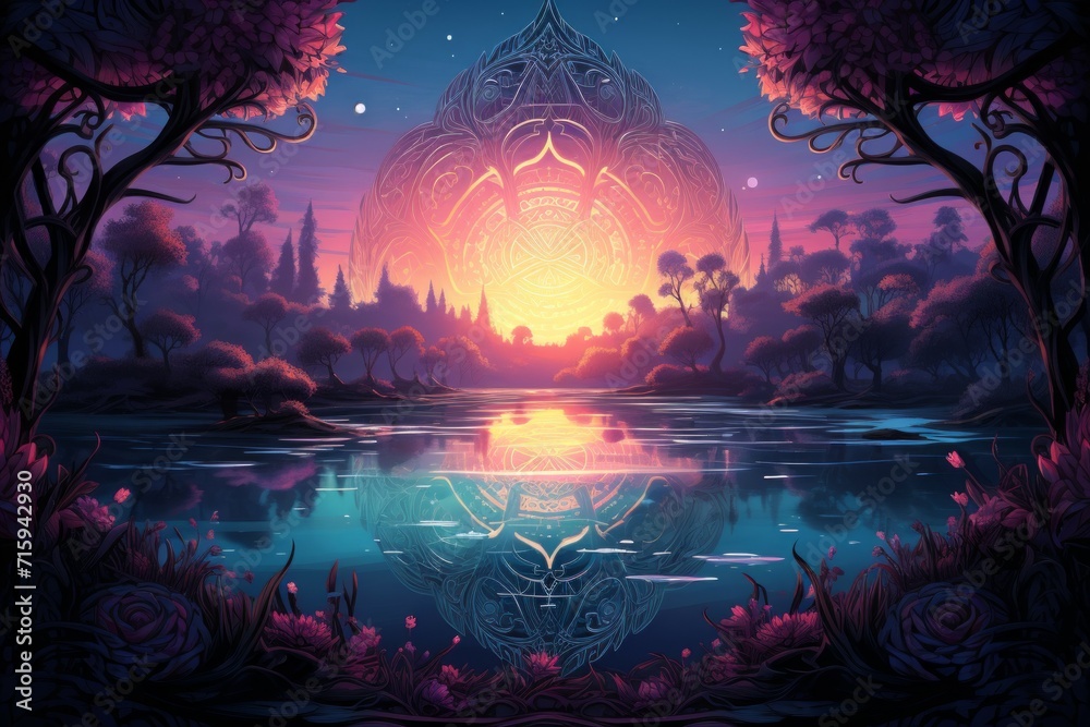 Obraz premium Serene twilight lakes - Generative AI