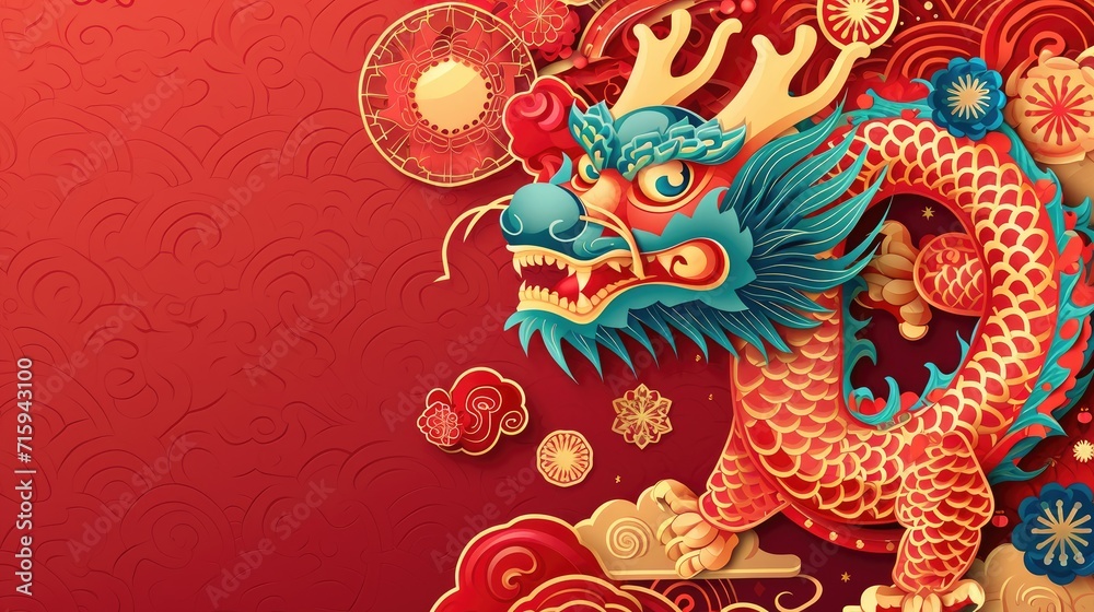 Chinese New Year red paper cut style dragon and lion,flower and asian elements with craft style on background. Chinese New Year red paper cut style dragon and lion,flower and asian elements with craft style on background.