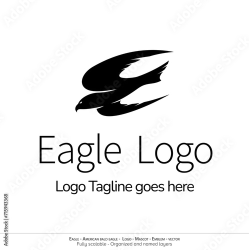 Eagle Logo, Flying Bird Emblem. dove mascot. American Bald Eagle silhouette logo. Minimal design, minimalistic logo vector