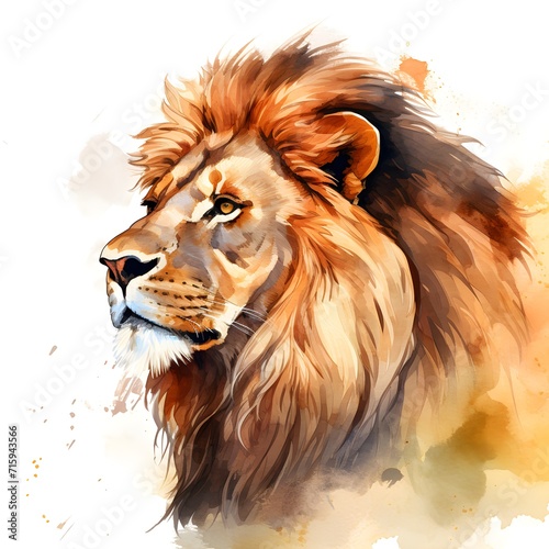 portrait in watercolor of a lion, generative ai