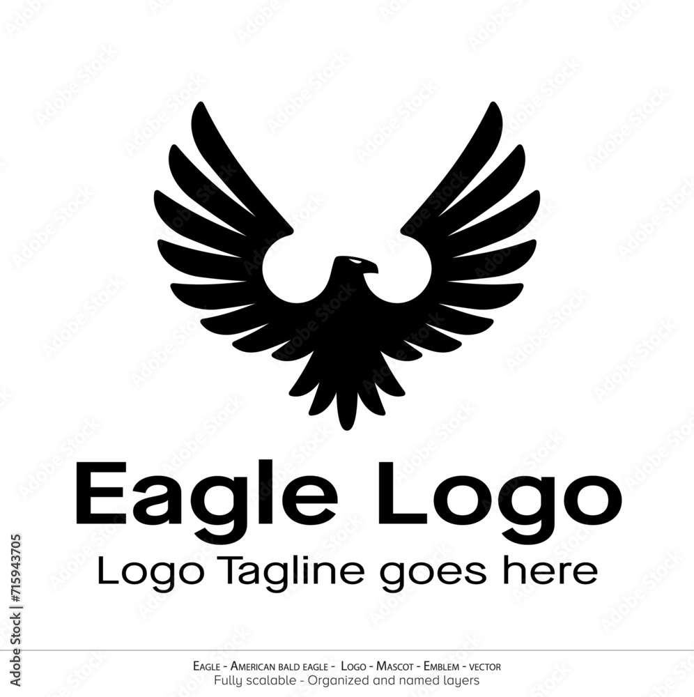 Fototapeta premium Eagle Logo, Flying Bird Emblem. dove mascot. American Bald Eagle silhouette logo. Minimal design, minimalistic logo vector