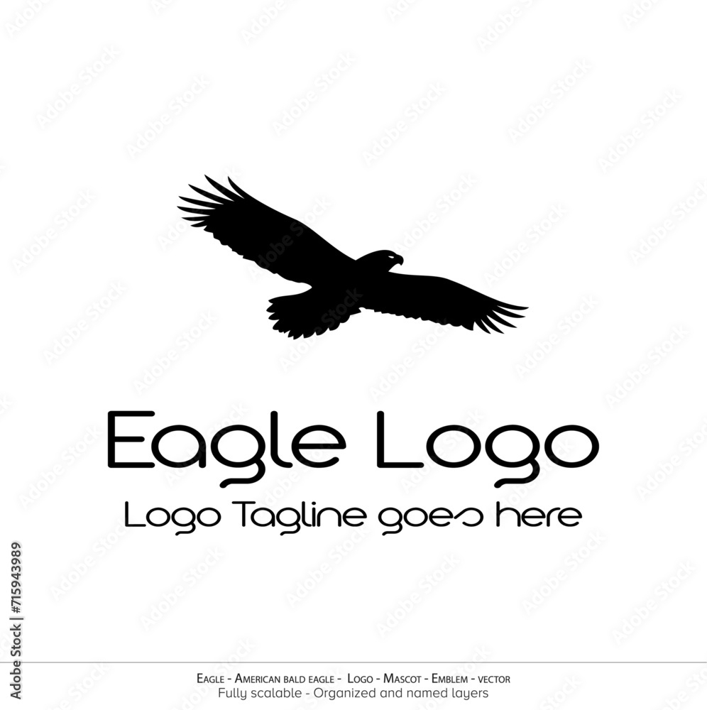 Fototapeta premium Eagle Logo, Flying Bird Emblem. dove mascot. American Bald Eagle silhouette logo. Minimal design, minimalistic logo vector