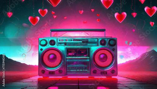 Valentine's Day Retro boombox trendy style. Colorful illustration