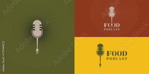 The Food Fork Spoon podcast logo hipster retro vintage icon presented with multiple background colors. The logo is suitable for food cooking restaurant blog video vlog review channel logo design