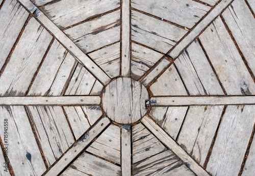 Natural wood beam gazebo floor architectural design