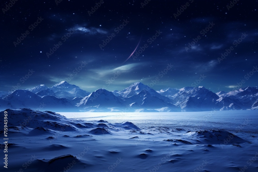 Mesmerizing Snowy Tundra Under the Soft Light of a Starry Night.