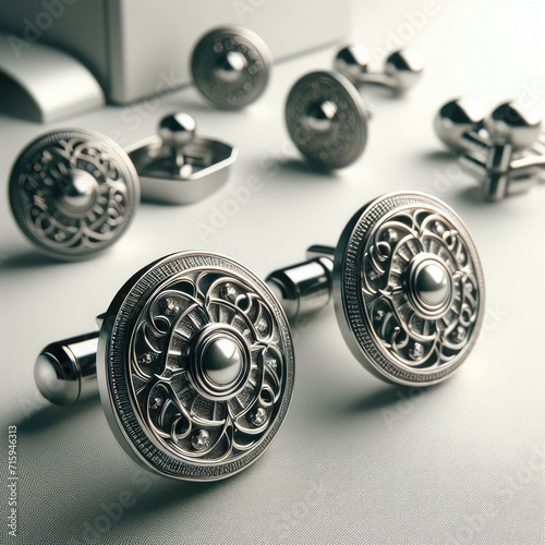 silver cufflinks for suit on white 