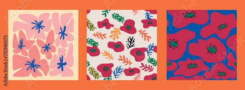 Modern trendy Matisse flower minimal style. Set of 3 Matisse inspired wall art posters, brochure, flyer templates