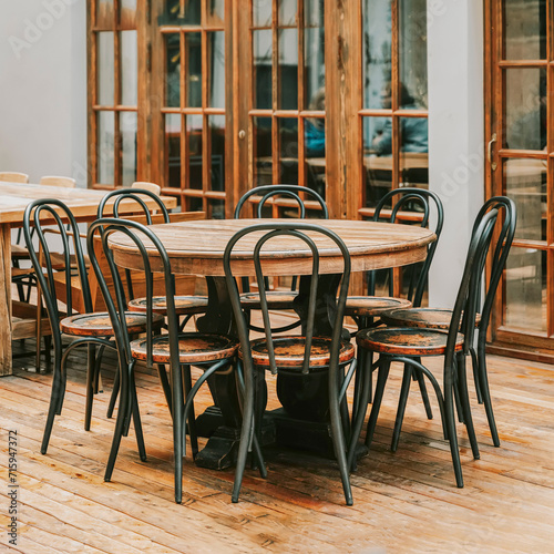 Interior of classical furniture with wooden table and chairs  vintage style