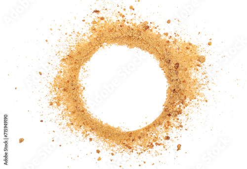 Unrefined brown cane sugar isolated on white, top view