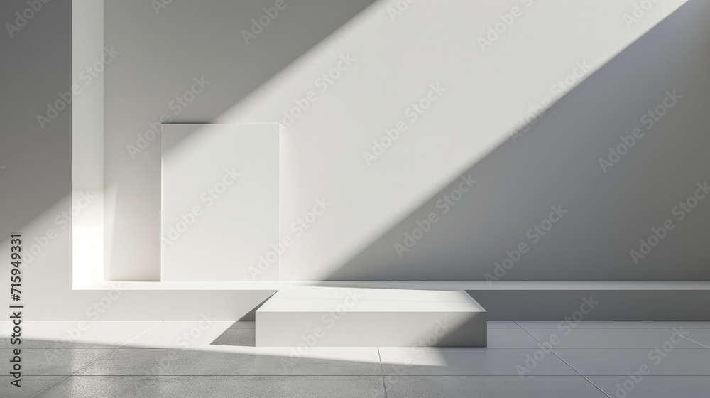 custom made wallpaper toronto digitalAbstract architecture background, empty white interior with shadow on the wall. Geometric minimalism blank
