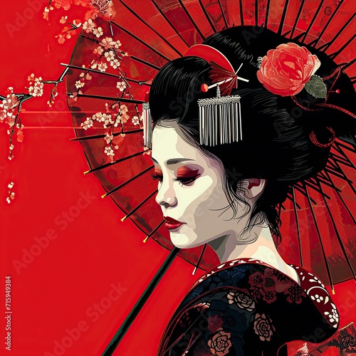 illustration of a beautiful and attractive japanese geisha