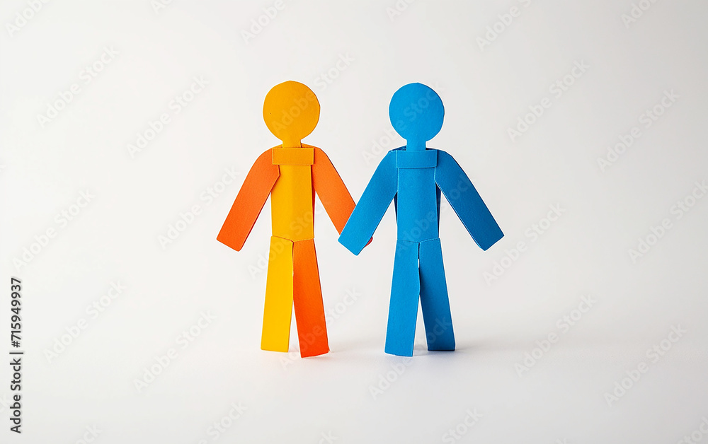pessoas de papel colorido de mãos dadas, fundo branco pessoas de papel colorido de mãos dadas, fundo branco