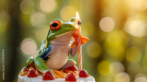 frog on a birthday cake