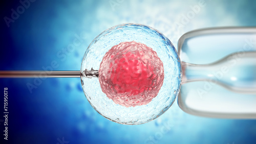 3D illustration of artificial insemination process showings sperms being injected inside the ovule. 3D illustration photo