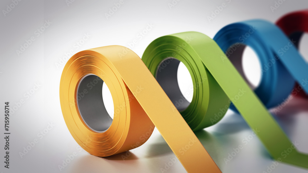 Colored adhesive tapes isolated on white background. 3D illustration - obrazy, fototapety, plakaty 
