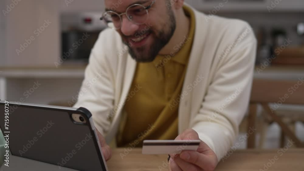 online shopping man hold credit or debit card make online purchase online shopping man hold credit or debit card make online purchase