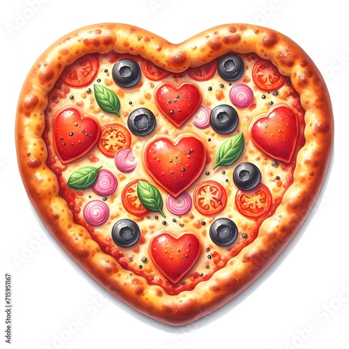 tasty pizza heart shape watercolor paint for food card decor photo