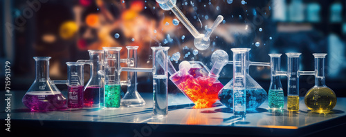 laboratory chemical glasses research and development, science and chemistry concept