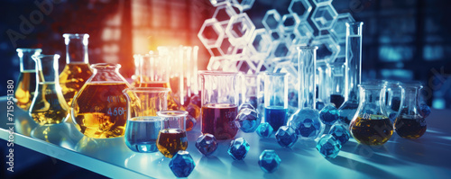 laboratory chemical glasses research and development, science and chemistry concept photo