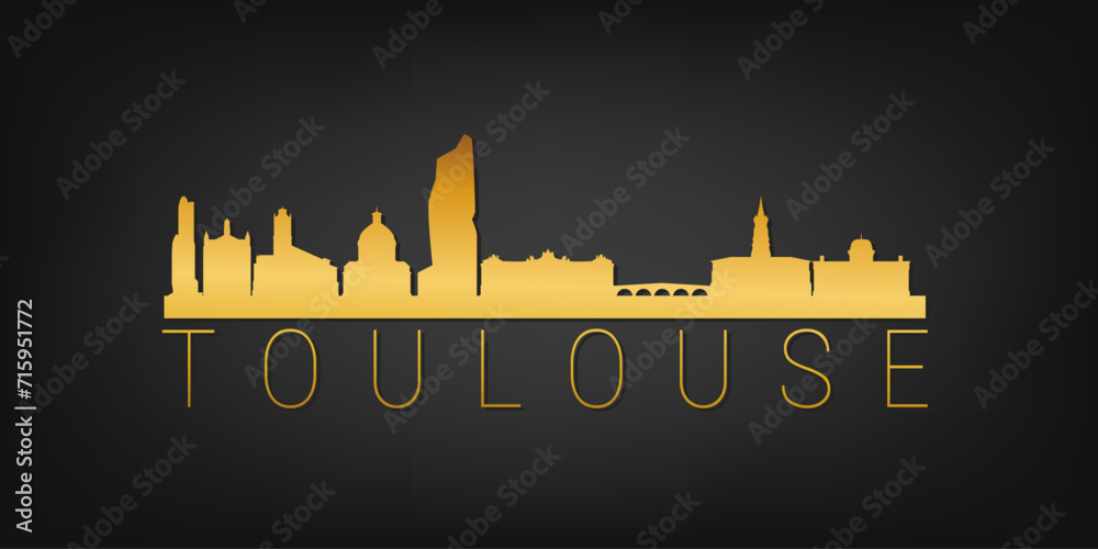 Obraz premium Toulouse, France Gold Skyline City Silhouette Vector. Golden Design Luxury Style Icon Symbols. Travel and Tourism Famous Buildings.