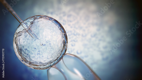 3D illustration of artificial insemination process showings sperms being injected inside the ovule. 3D illustration