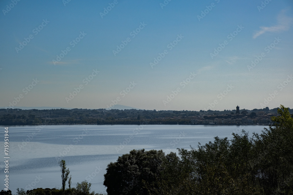 Landscape of Bolsena volcanic lake in Italy