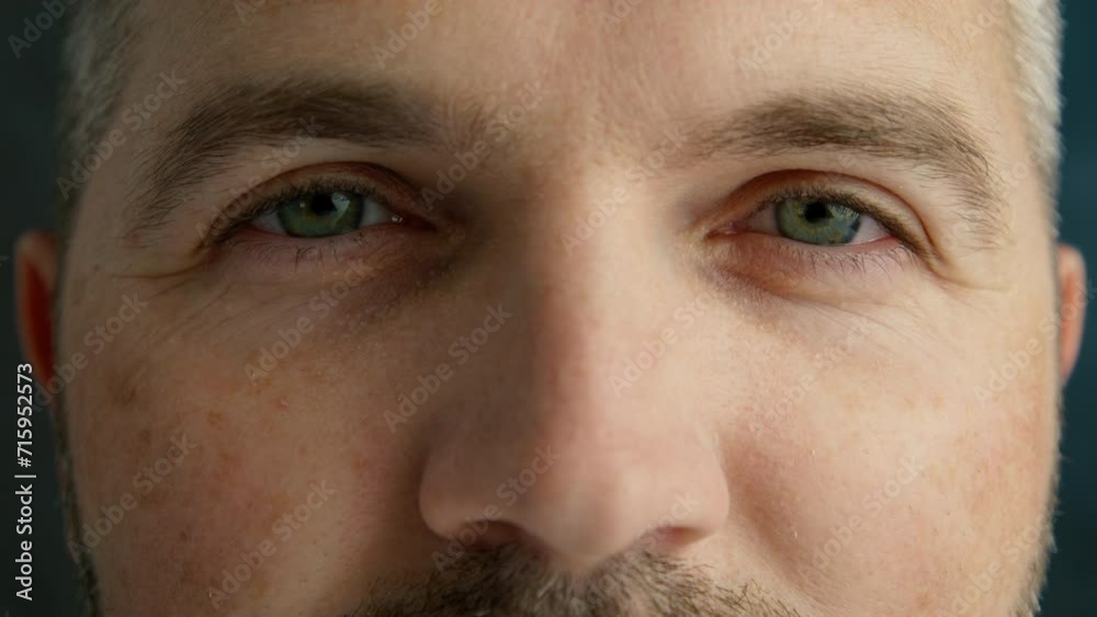Male with smiling green eyes winking and looking to camera. Green eyes of handsome man 40s. Mid age grey-haired brunette guy winks flirting. Close up cheerful positive people background for copy space Male with smiling green eyes winking and looking to camera. Green eyes of handsome man 40s. Mid age grey-haired brunette guy winks flirting. Close up cheerful positive people background for copy space
