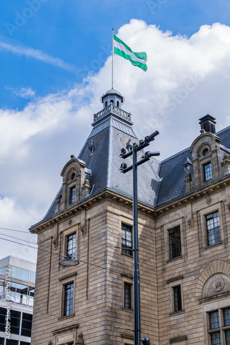 Architectural fragments of Rotterdam City Hall (Stadhuis van Rotterdam) at Coolsingel. Rotterdam City Hall is one of the few old buildings left in the centre of the city. Rotterdam, The Netherlands. photo