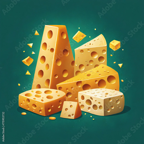 Blocks of cheese on green background photo