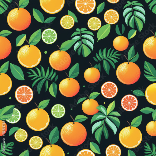Seamless pattern with oranges, limes and grapefruits 