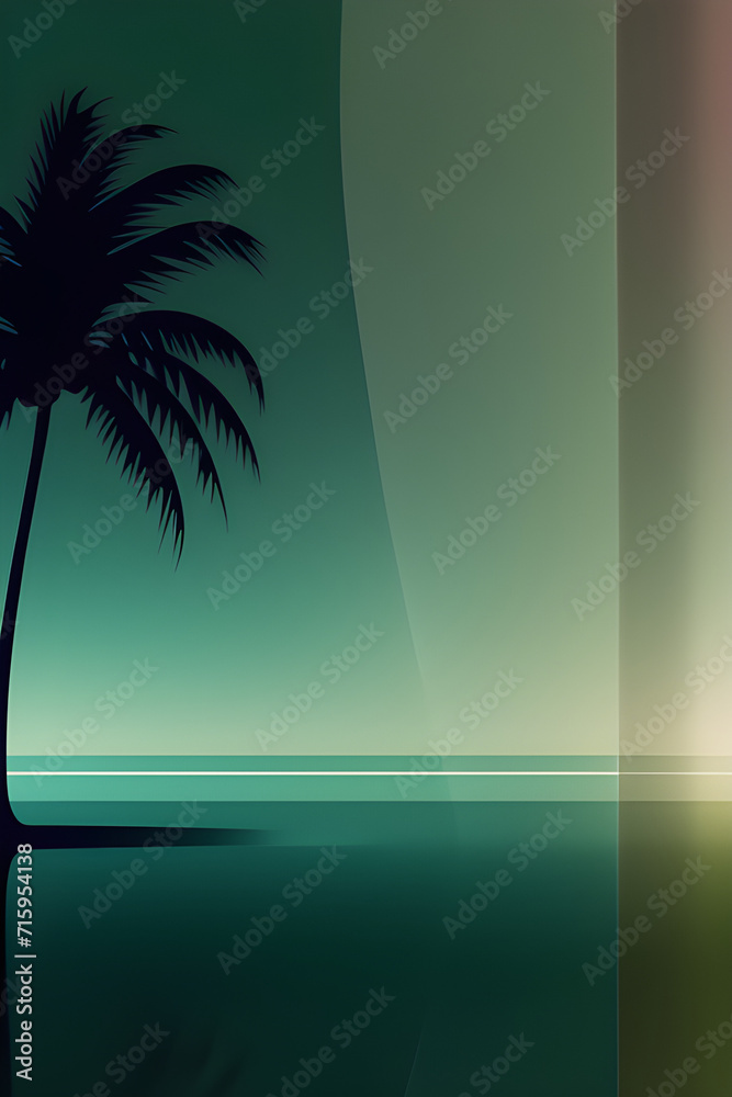 Dark tropical background with a palm tree