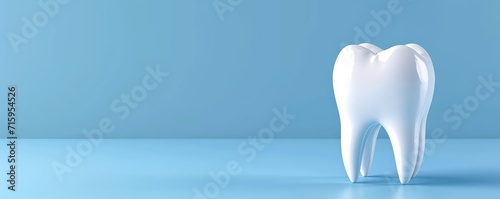 White tooth on blue background with space for copy
