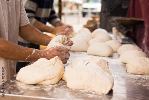 Process of making bread. dough kneading