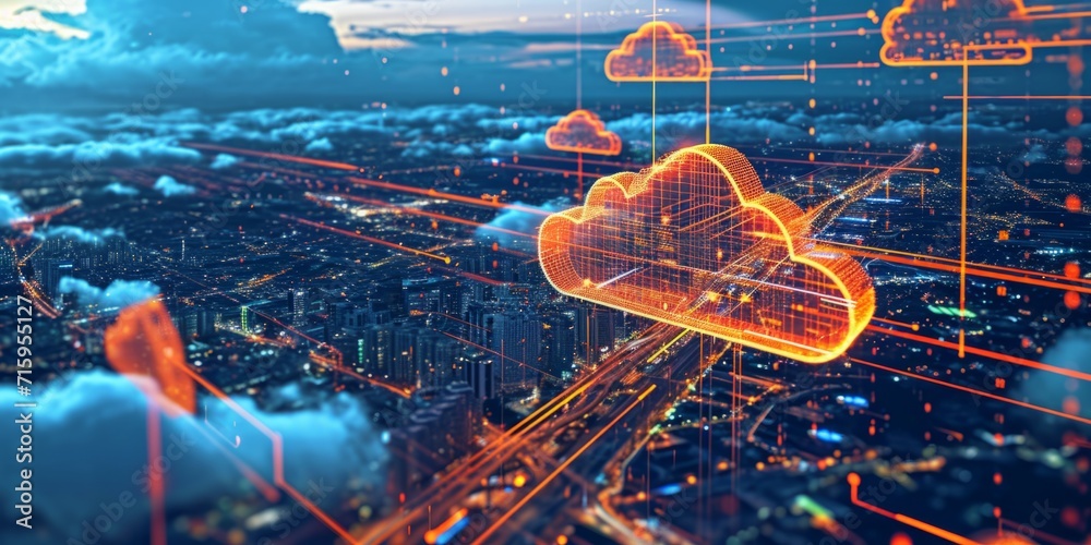 cloud technology and smart city Generative AI - obrazy, fototapety, plakaty 