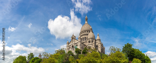 Panorama of Basilica of the Sacred Heart at Montmartre hill in Paris, France