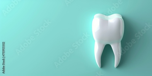 White tooth on blue background with space for copy