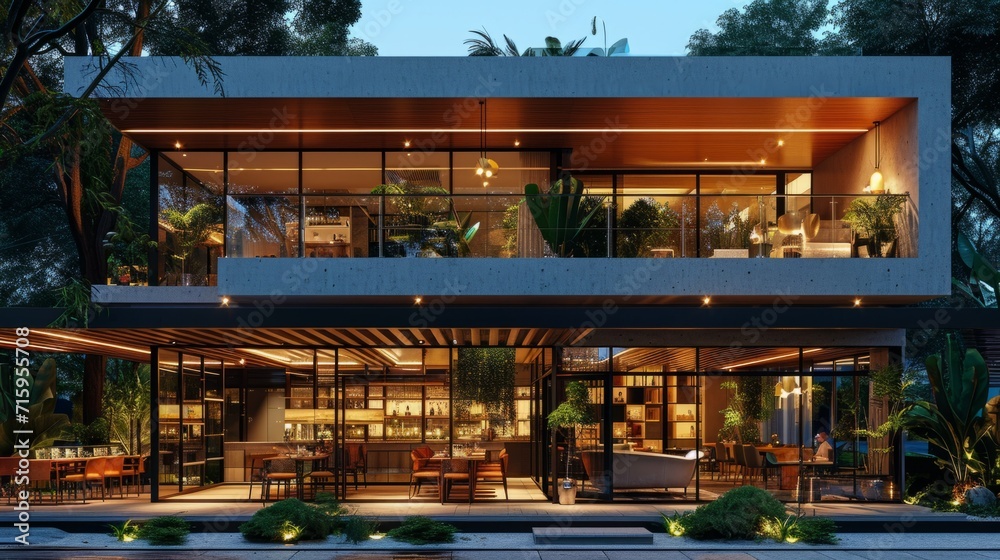 A house with a lot of windows and plants A house with a lot of windows and plants