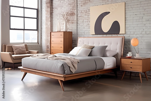 Mid-Century Modern Bed - United States - Beds featuring clean lines, geometric shapes, and minimalist design, representing the mid-20th-century modernist aesthetic photo