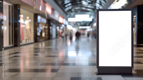 View Of Empty Billboard In Shopping Mall With Blurred Background