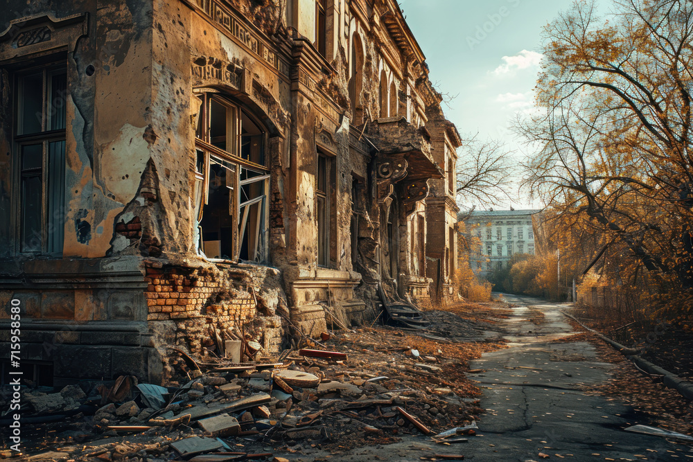 Sunlit Abandoned Street with Overgrown Foliage. Sunlit Abandoned Street with Overgrown Foliage.