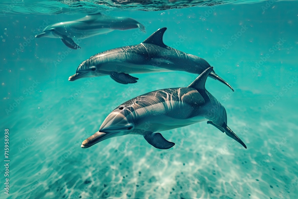 Elegance dolphins in the turquoise sea