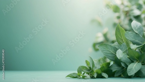 clear ambient glowing pastel green background  peppermint leaves  eucalyptus leaves  clearing sinus advertisement. generative AI