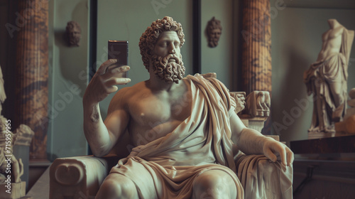Obraz na płótnie Statue selfie in a classic art gallery.