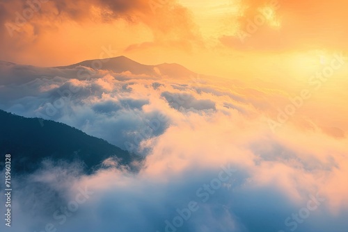 Mountains covered with clouds and fog in the background