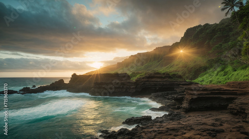 Nice scenery of rock formations by the sea  at sunset