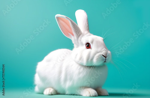 white rabbit on mint background