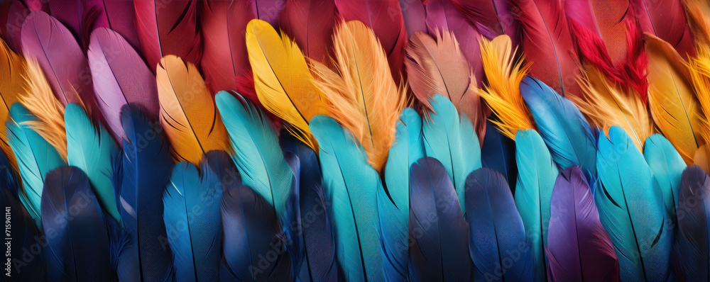 Rainbow colorful feathers background.