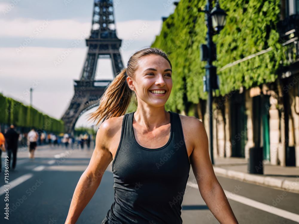 Energy in Paris: Young Athlete Touring the Valleys on a Summer Day