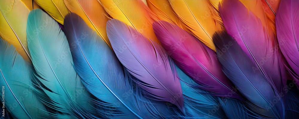 Rainbow colorful feathers background.